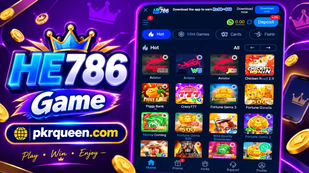 HE786 Game promotional banner featuring the mobile game